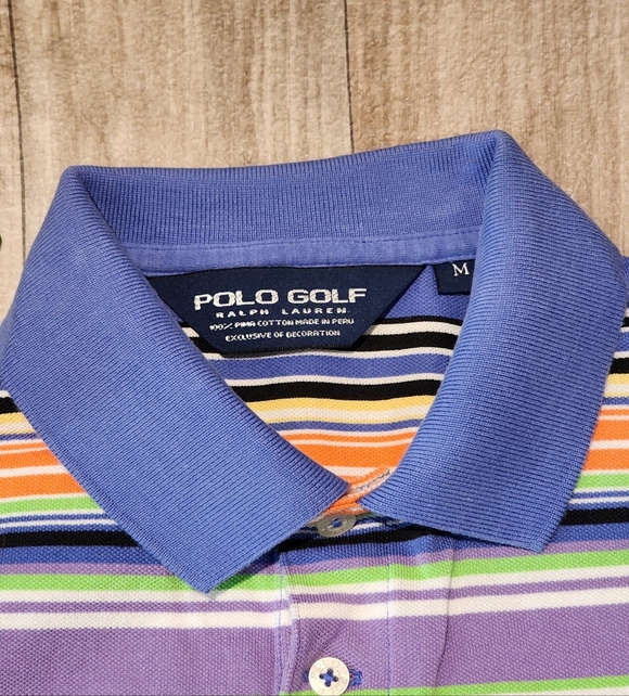 Polo Golf Ralph Lauren Striped Cotton Mesh Polo Shirt Size Medium - Picture 4 of 11
